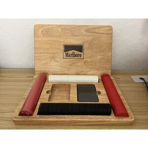 Marlboro Poker Promo Set -1 Card Deck, Poker Chips, Wood Oak Case Vintage